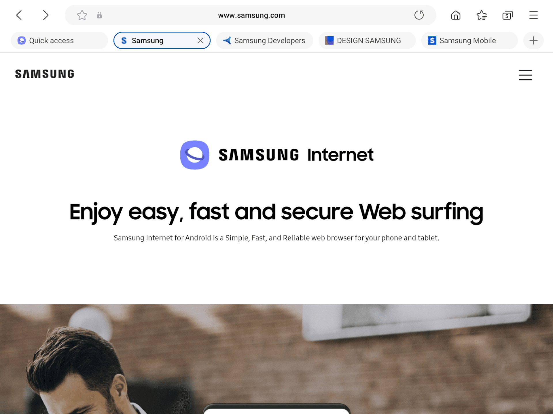 Samsung Internet on tablet